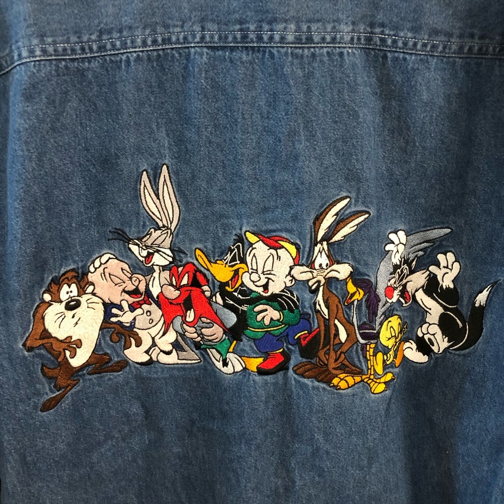 ACME Looney Tunes Blue Denim Shirt Embroiled Shirt M Unisex - Picture 7 of 7
